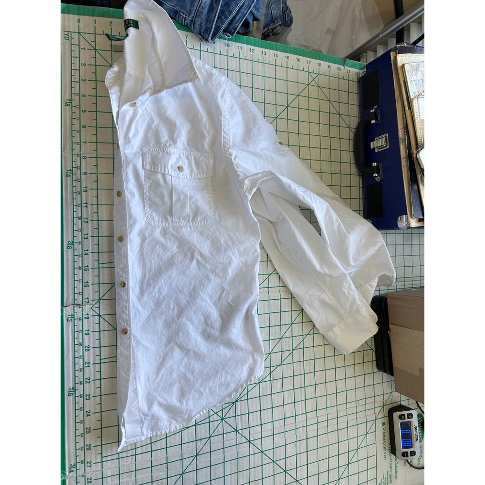 Lauren Ralph Lauren White Cotton Roll Tab Button Down Utility Shirt Womens Small - Picture 5 of 9